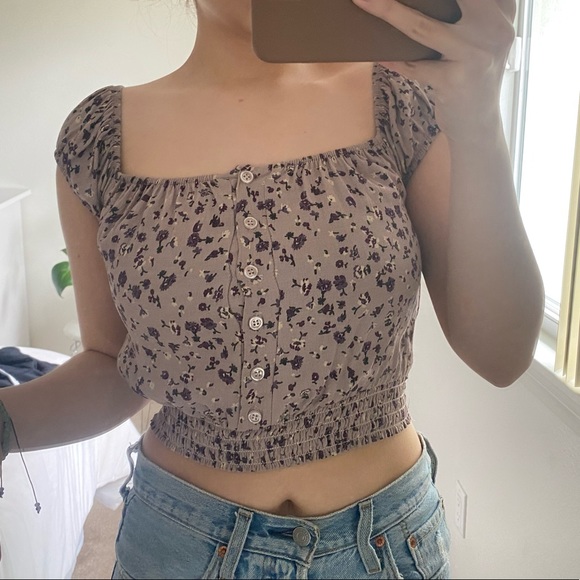 Tops - Purple floral off the shoulder top